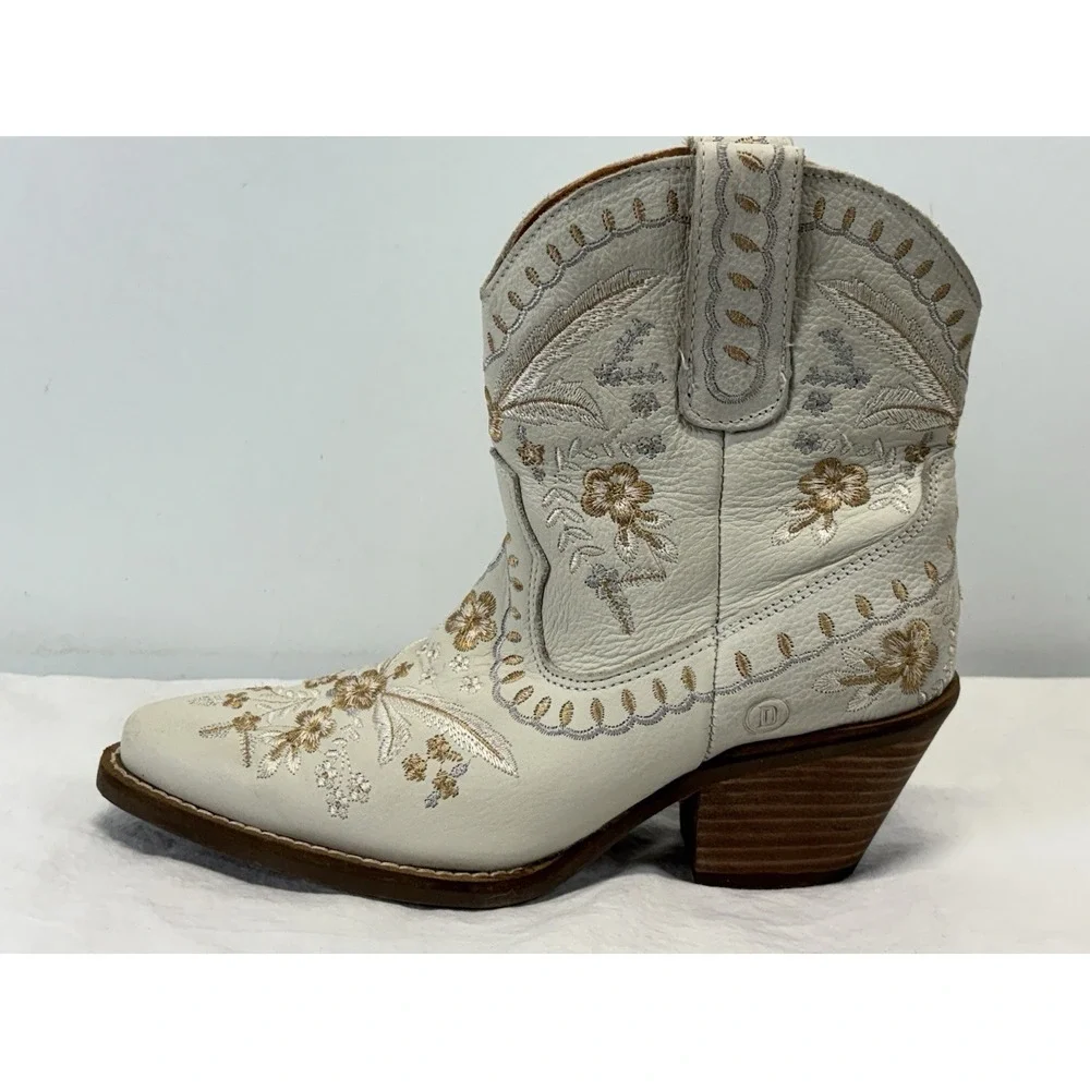 Dingo White Primrose Floral Embroidered Leather Western Cowgirl Boots Womens 6.5 - Picture 1 of 8